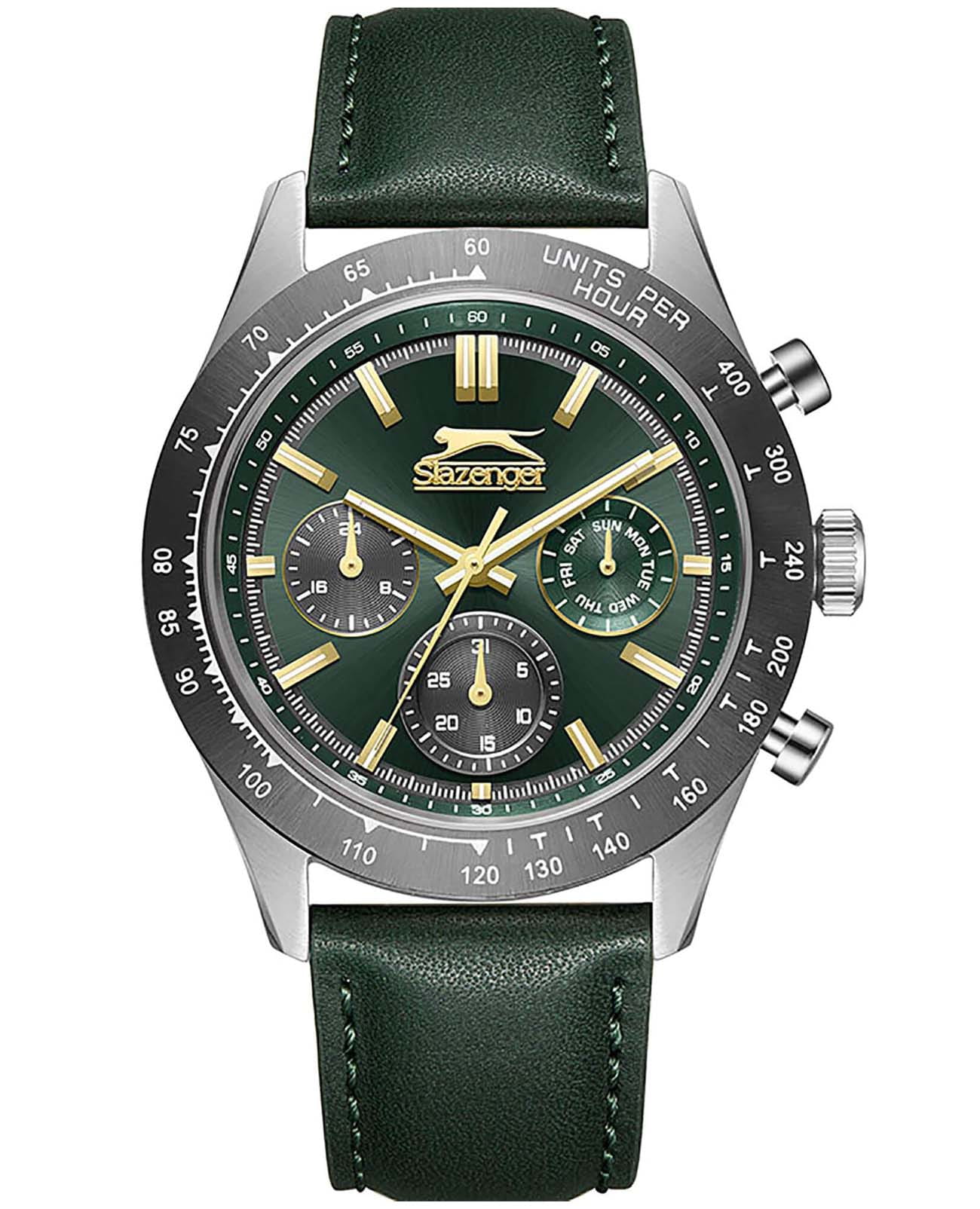 Slazenger Slazenger SL.09.2359.2.02  SL.09.2359.2.02 кварцевые мужские часы зеленый циферблат, браслет кожаный — вид спереди