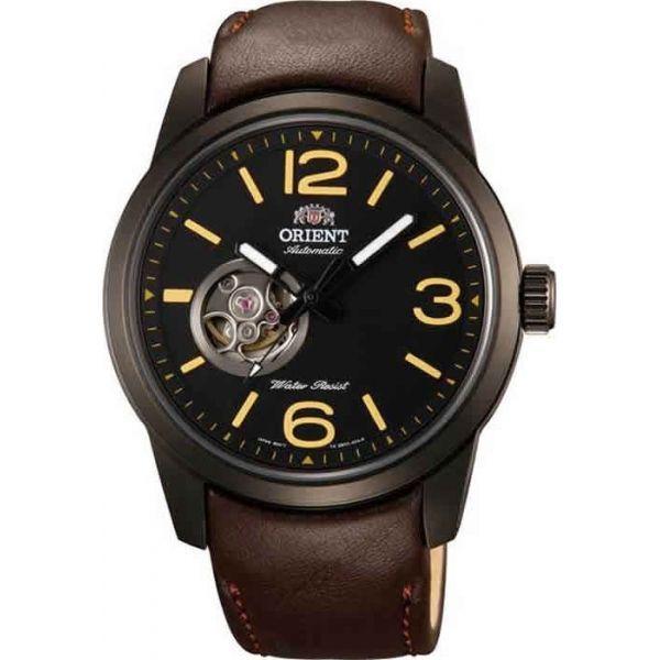 Orient Orient DB0C001B (FDB0C001B)  FDB0C001B механические мужские часы черный циферблат, браслет кожа + текстиль — вид спереди