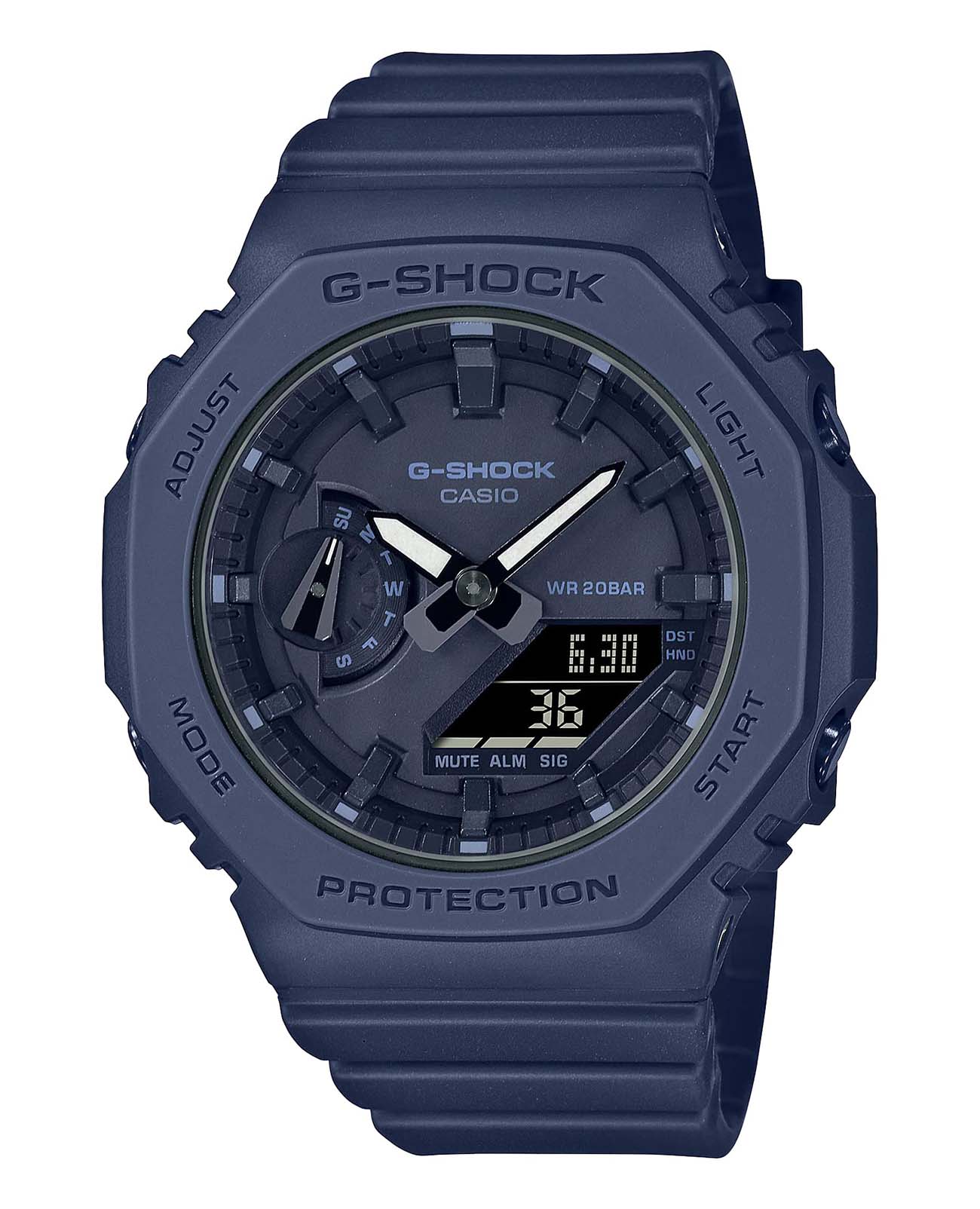 Casio Casio G-Shock GMA-S2100BA-2A1  GMA-S2100BA-2A1 электронные женские часы синий циферблат, браслет пластик — вид спереди