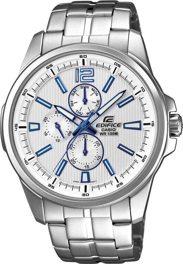 Casio Casio Edifice EF-343D-7A EF EF-343D-7A автокварц (кинетик) мужские часы белый циферблат, браслет нержавеющая сталь — вид спереди