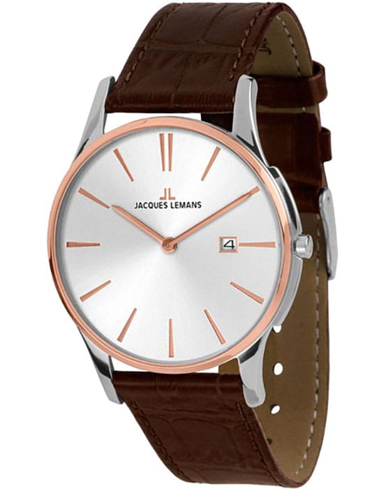 Jacques Lemans Jacques Lemans Classic 1-1937F  1-1937F кварцевые женские часы серебристый циферблат, браслет кожаный — вид спереди