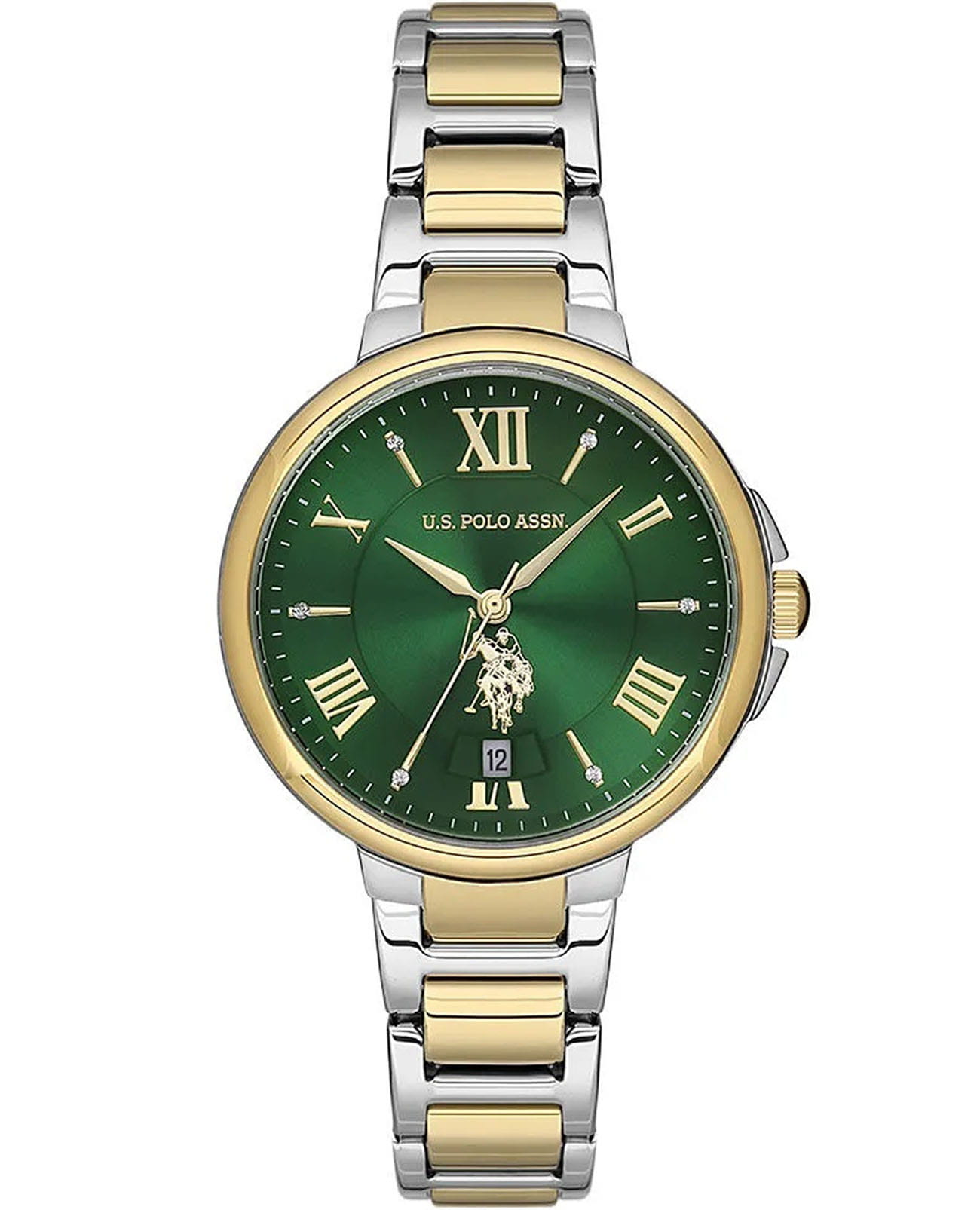 U.S. Polo Assn. U.S. Polo Assn. Stile USPA2012-06  USPA2012-06 кварцевые женские часы зеленый циферблат, браслет нержавеющая сталь с ip-покрытием — вид спереди
