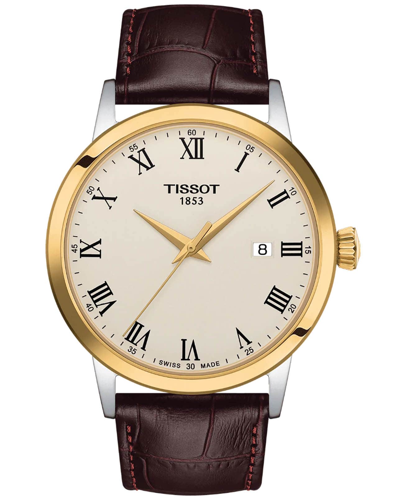 Tissot Tissot Classic Dream T129.410.26.263.00 Classic Dream T1294102626300 кварцевые мужские часы бежевый циферблат, браслет кожаный — вид спереди