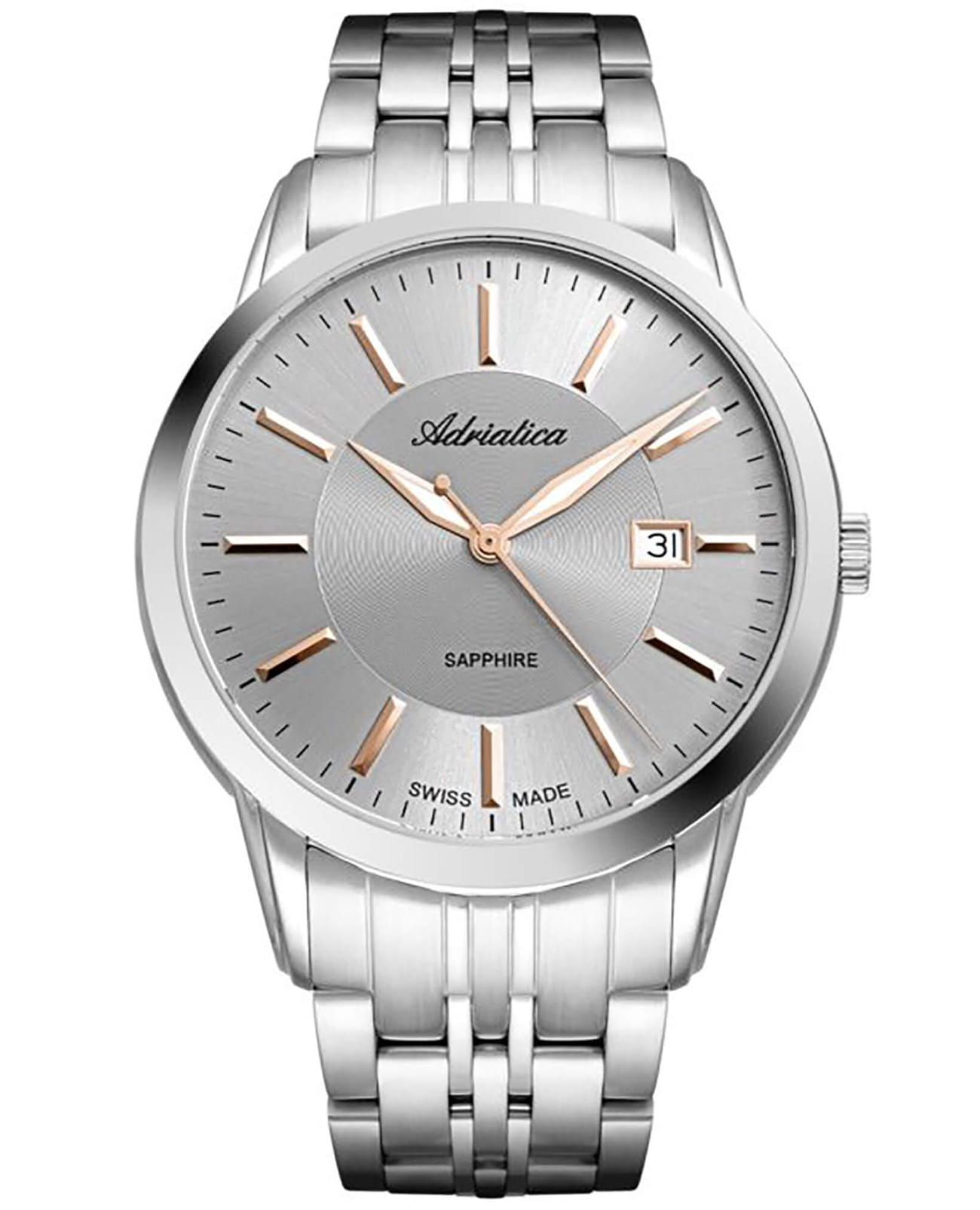 Adriatica Adriatica Essence A8306.51R7Q  A8306.51R7Q кварцевые мужские часы  циферблат, браслет нержавеющая сталь — вид спереди