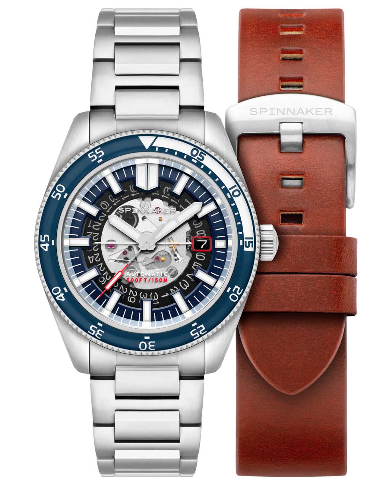 Spinnaker Spinnaker Fleuss SP-5118-22  SP-5118-22 механические мужские часы голубой циферблат, браслет нержавеющая сталь — вид спереди