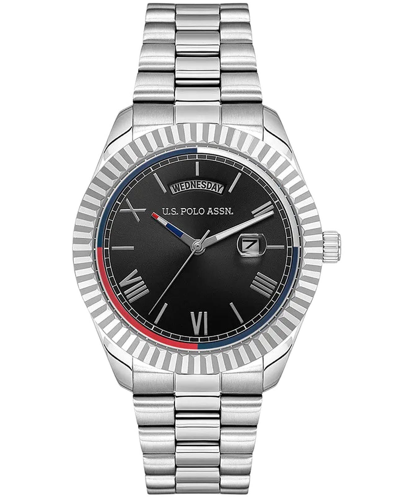 U.S. Polo Assn. U.S. Polo Assn. Fundamental USPA1100B-01  USPA1100B-01 кварцевые мужские часы черный циферблат, браслет нержавеющая сталь — вид спереди