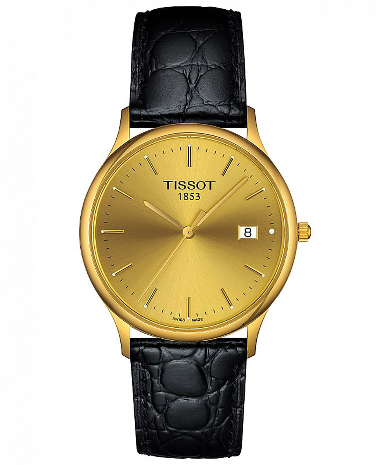Tissot Tissot T-Classic T913.410.16.031.01 Tradition T9134101603101 кварцевые мужские часы золотой циферблат, браслет кожаный — вид спереди