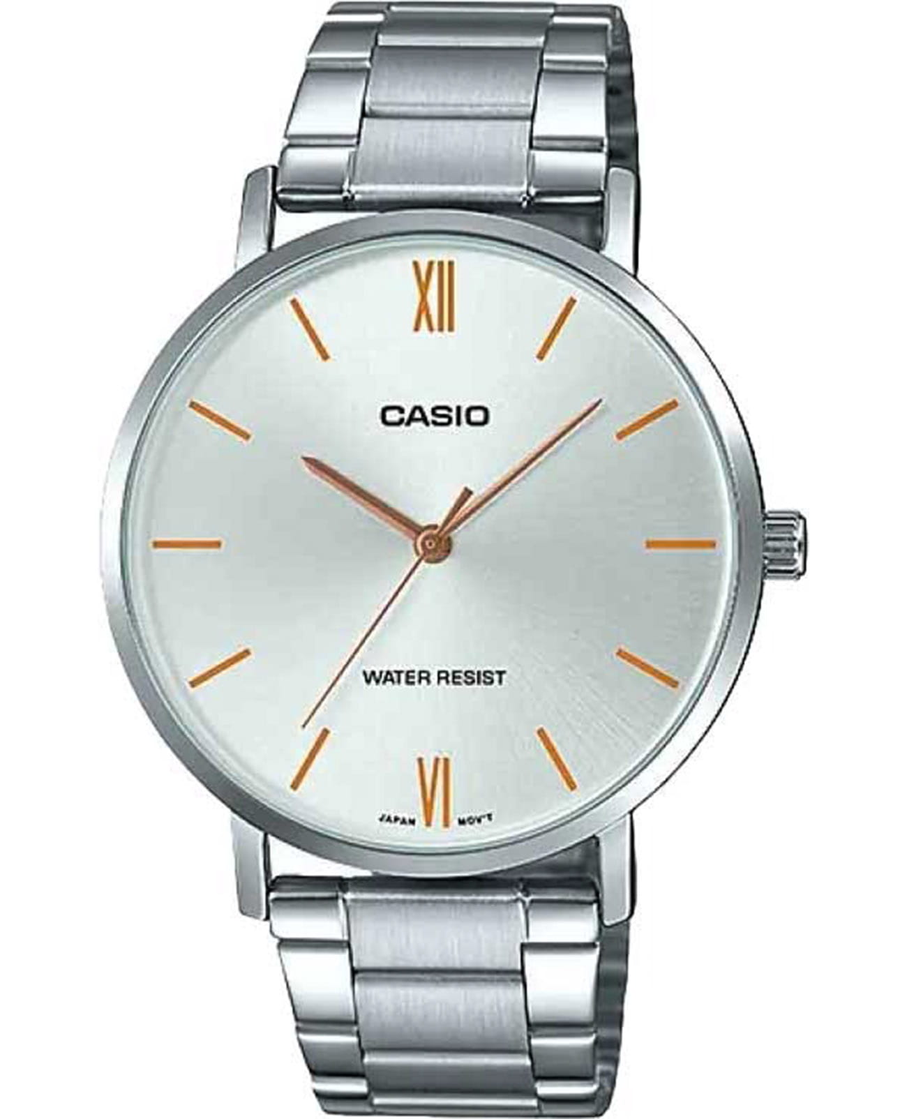 Casio Casio MTP-VT01D-7B  MTP-VT01D-7B кварцевые мужские часы серебристый циферблат, браслет нержавеющая сталь — вид спереди
