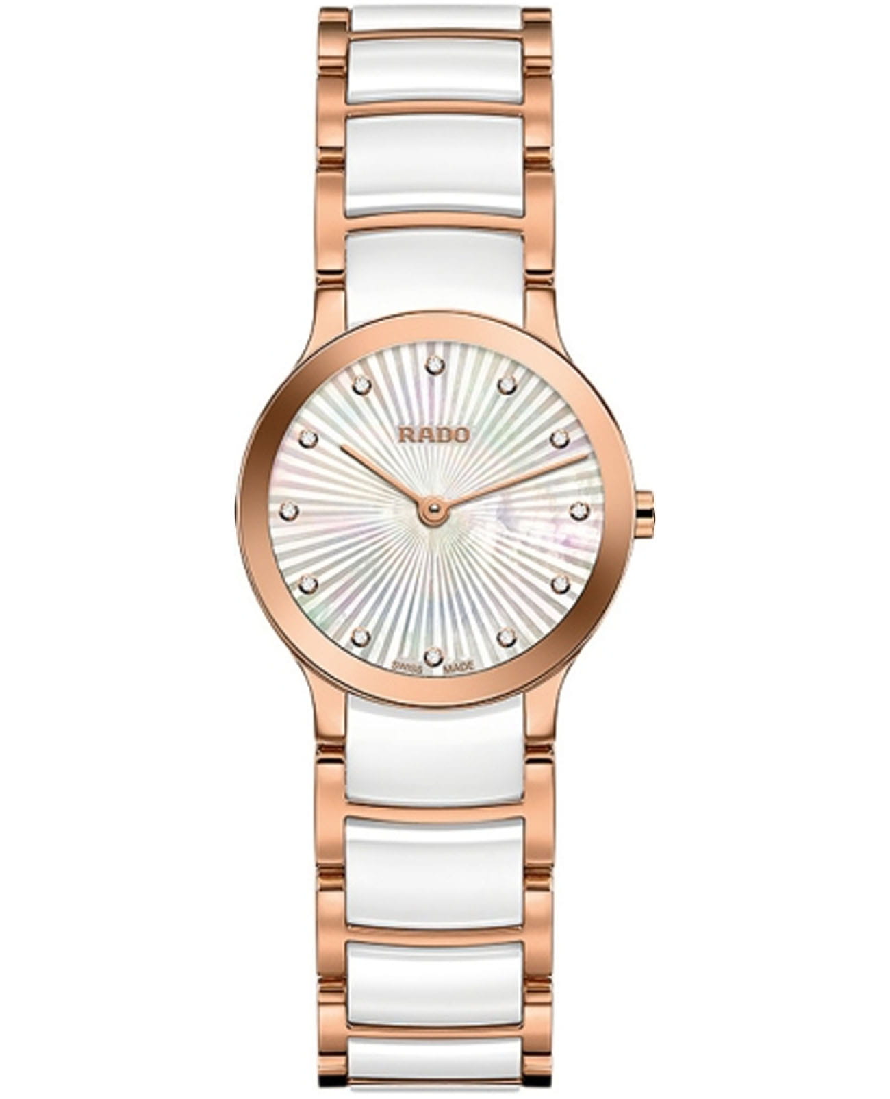 Rado Rado Centrix Diamonds R30186912  R30186912 кварцевые женские часы перламутровый циферблат, браслет сталь + pvd + керамика — вид спереди