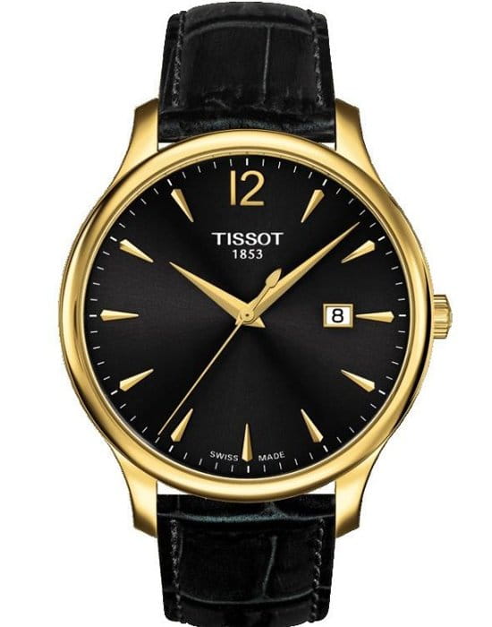 Tissot Tissot Tradition T063.610.36.057.00 Tradition T0636103605700 кварцевые женские часы черный циферблат, браслет кожаный — вид спереди