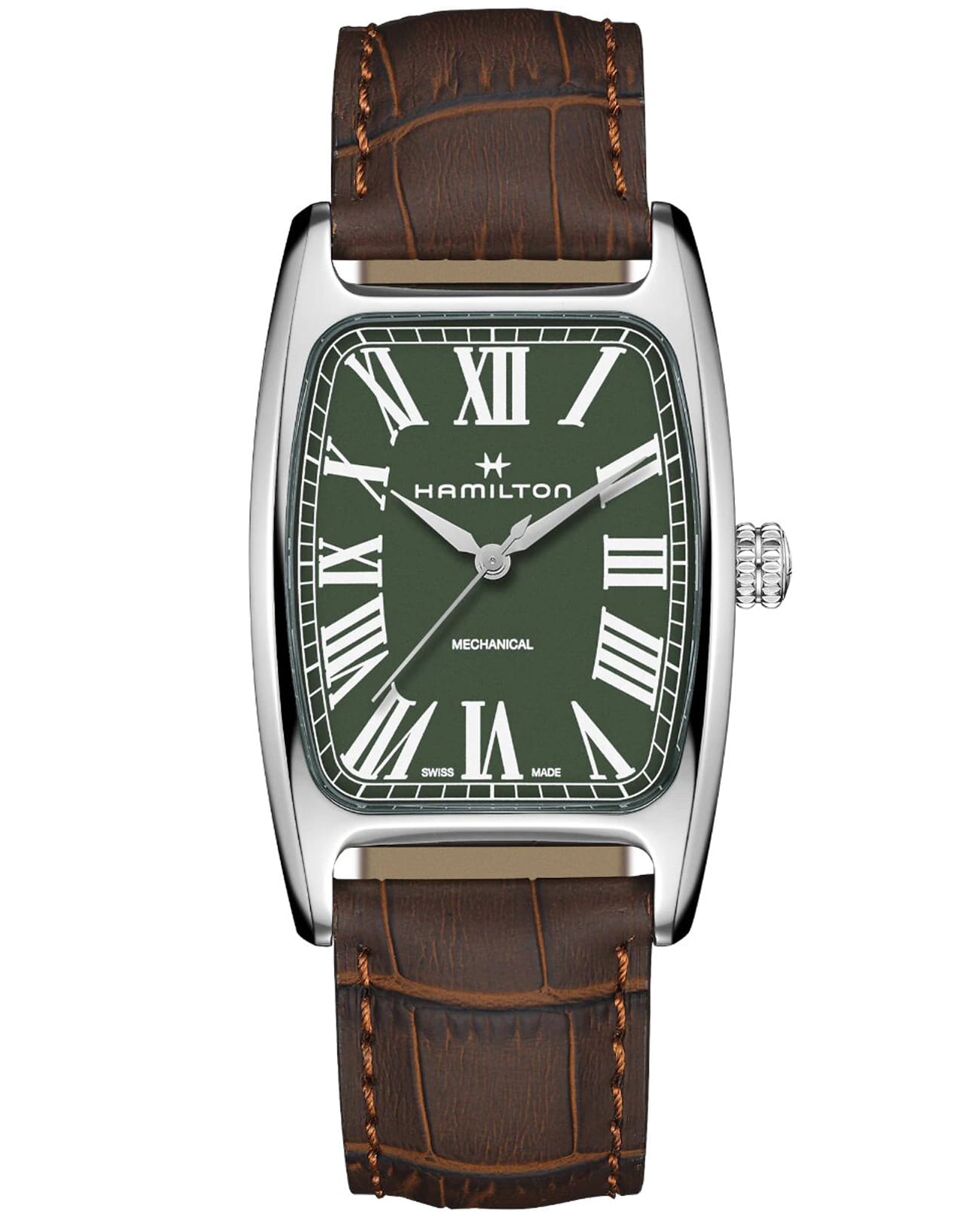 Hamilton Hamilton American Classic Boulton Quartz H13519561  H13519561 механические мужские часы зеленый циферблат, браслет кожаный — вид спереди