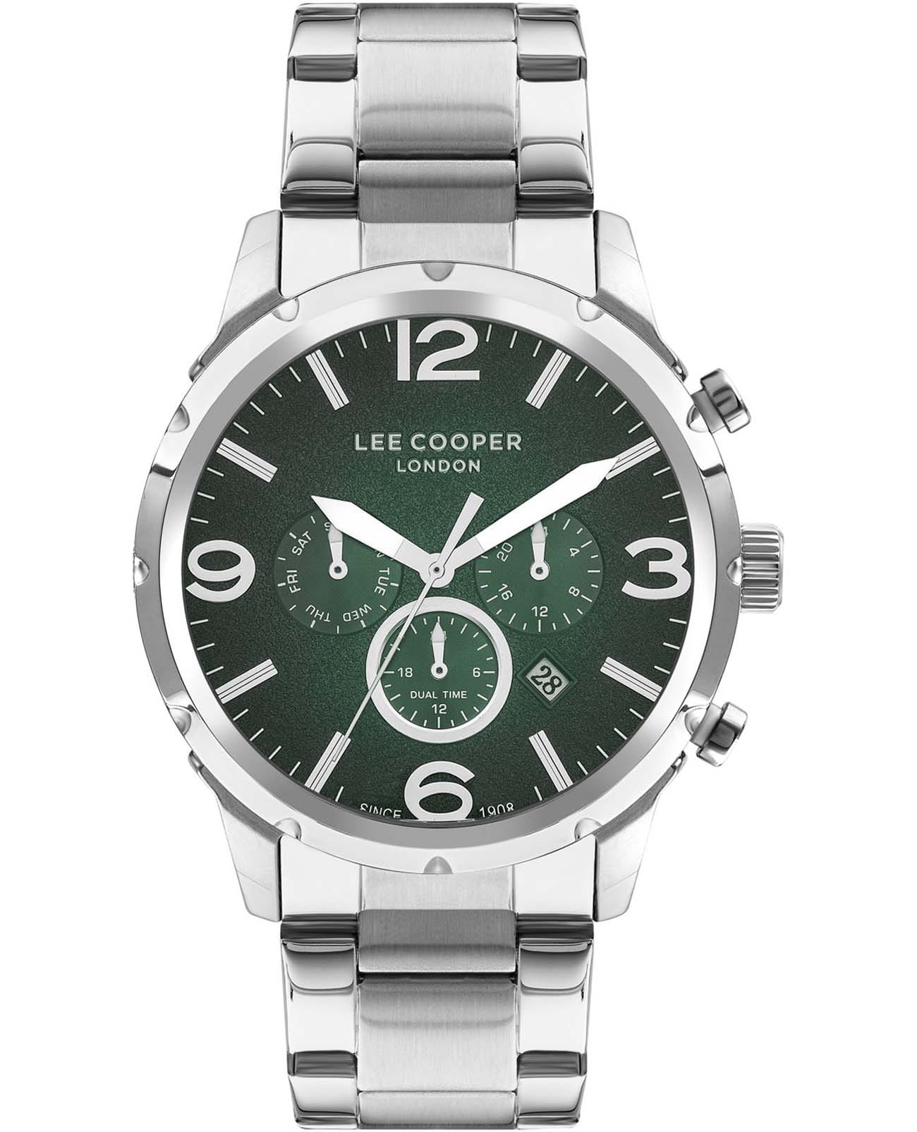 Lee Cooper Lee Cooper LC07672.370  LC07672.370 кварцевые мужские часы зеленый циферблат, браслет нержавеющая сталь — вид спереди