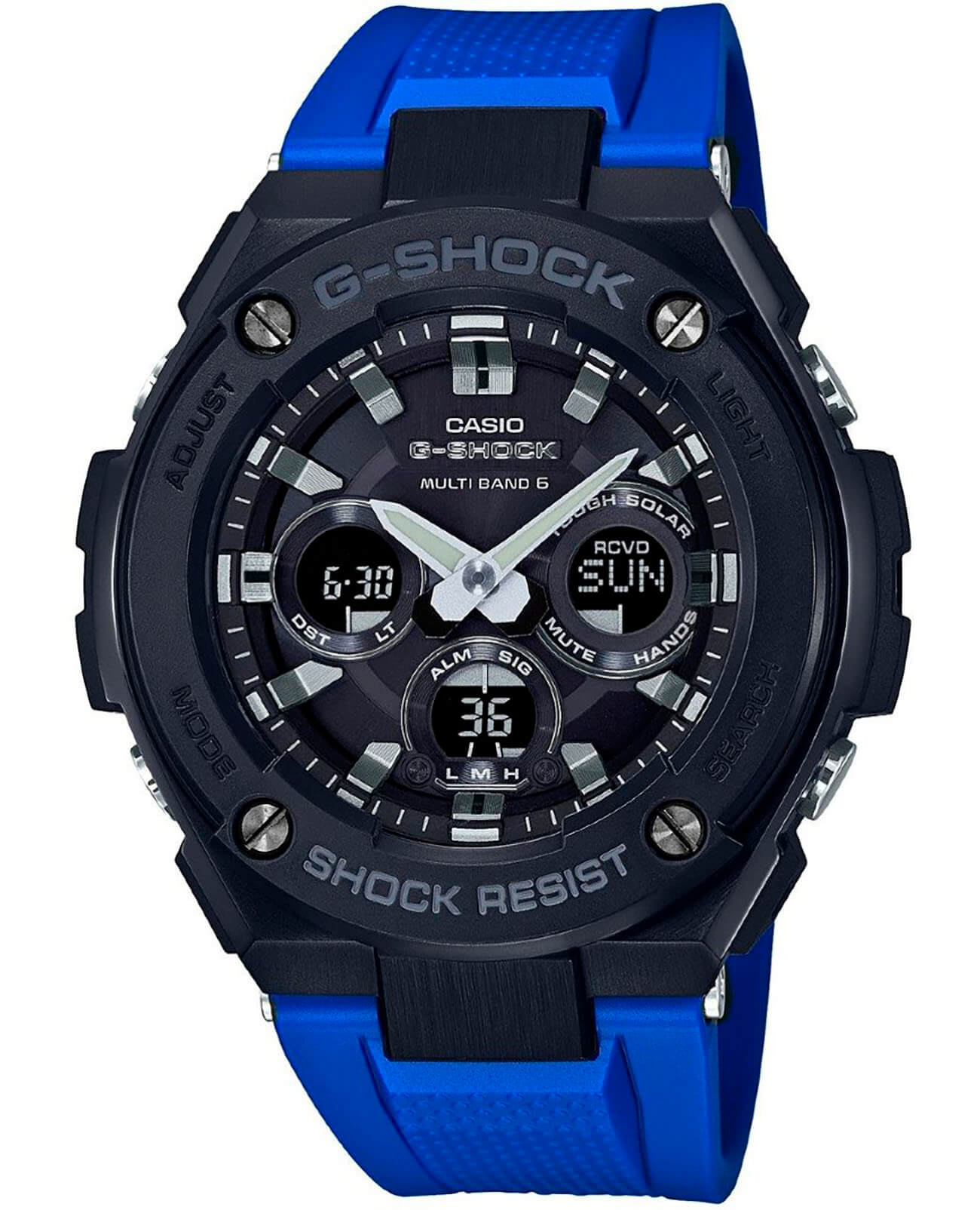Casio Casio G-Shock GST-W300G-2A1 GST G-Steel GST-W300G-2A1 электронные мужские часы черный циферблат, браслет каучук — вид спереди
