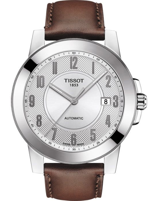 Tissot Tissot Gentleman Swissmatic T098.407.16.032.00 Gentleman T0984071603200 механические мужские часы белый циферблат, браслет кожаный — вид спереди