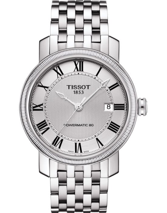Tissot Tissot Bridgeport Powermatic 80 T097.407.11.033.00 Bridgeport T0974071103300 механические мужские часы белый циферблат, браслет  — вид спереди