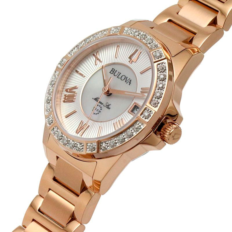 Bulova Bulova Marine Star 98R295 кварцевые женские часы часы крупный план перламутровый циферблата