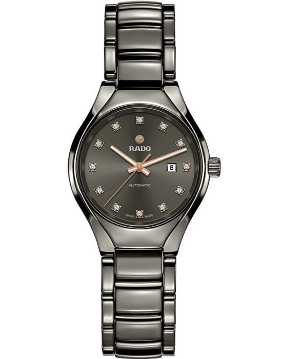 Rado Rado True Automatic Diamonds R27243732 Automatic R27243732 механические женские часы серый циферблат, браслет плазменная керамика — вид спереди