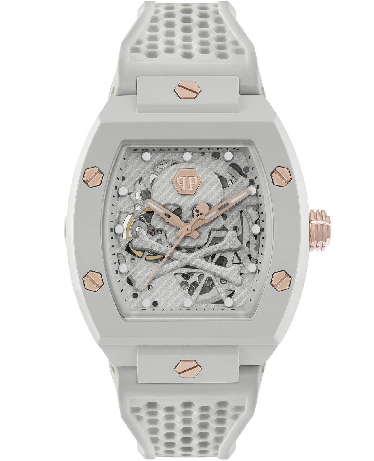 Philipp Plein Philipp Plein The Skeleton Ecoceramic PWVBA0123  PWVBA0123 механические мужские часы белый циферблат, браслет силикон — вид спереди
