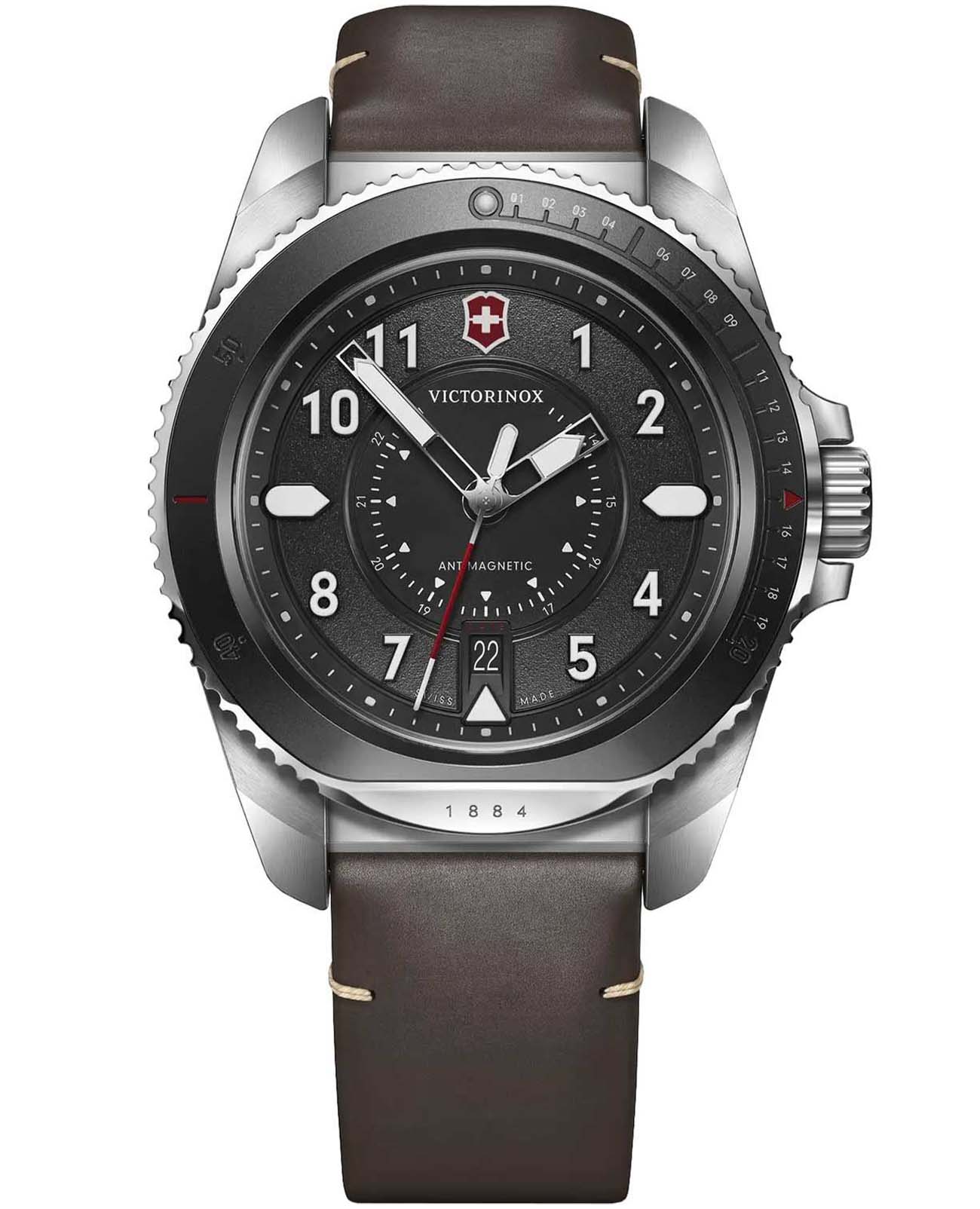 Victorinox Victorinox Journey 1884 241976.1  241976.1 кварцевые мужские часы черный циферблат, браслет кожаный — вид спереди