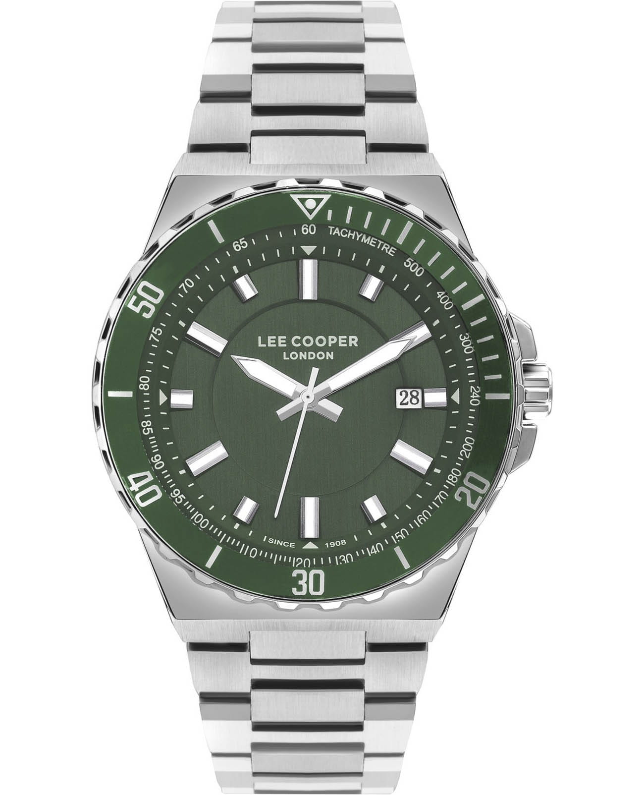 Lee Cooper Lee Cooper LC07622.370  LC07622.370 кварцевые мужские часы зеленый циферблат, браслет нержавеющая сталь — вид спереди