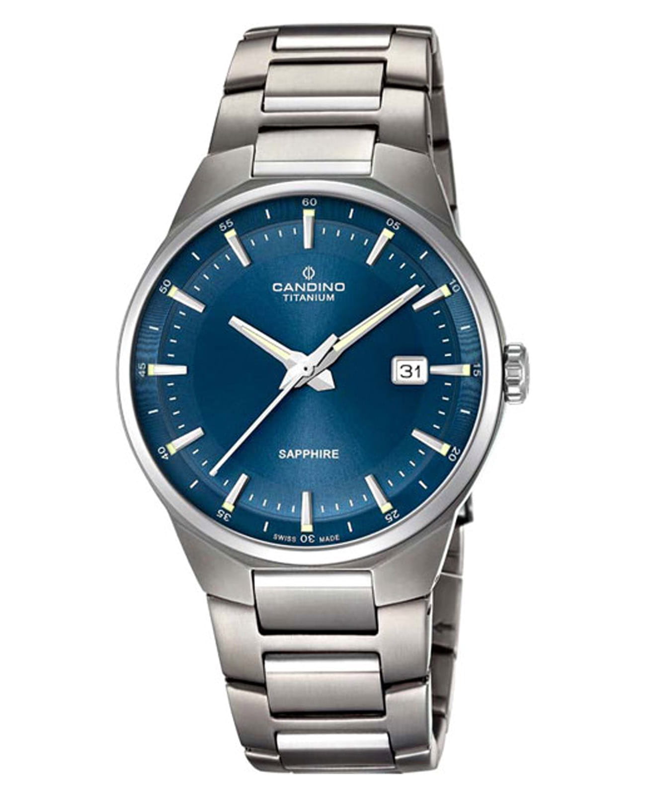 Candino Candino Titanium C4605/3  C4605/3 кварцевые мужские часы синий циферблат, браслет титановый — вид спереди