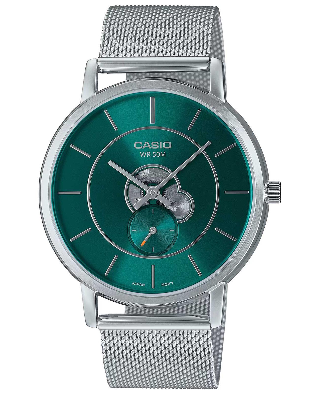 Casio Casio Collection MTP-B130M-3AVDF (MTP-B130M-3A)  MTP-B130M-3A кварцевые мужские часы зеленый циферблат, браслет нержавеющая сталь — вид спереди
