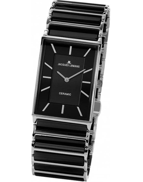 Jacques Lemans Jacques Lemans High Tech Ceramic 1-1858A  1-1858A кварцевые женские часы черный циферблат, браслет сталь + керамические вставки — вид спереди