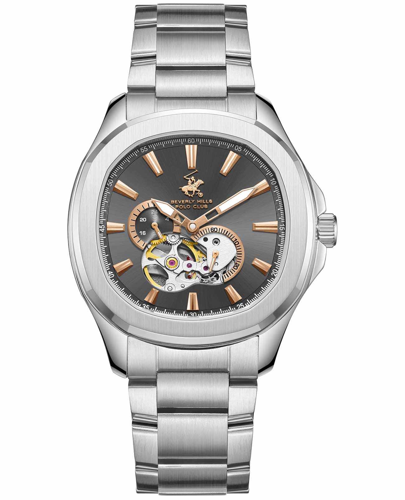 Beverly Hills Polo Club Beverly Hills Polo Club BP3728X.360  BP3728X.360 механические мужские часы черный циферблат, браслет нержавеющая сталь — вид спереди