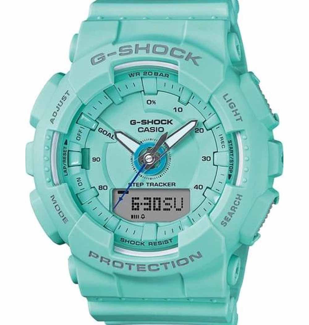 Casio Casio G-Shock GMA-S130-2A  GMA-S130-2A электронные женские часы зеленый циферблат, браслет пластик — вид спереди