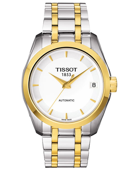 Tissot Tissot Couturier Automatic T035.207.22.011.00 Couturier T0352072201100 механические мужские часы белый циферблат, браслет сталь c pvd покрытием — вид спереди