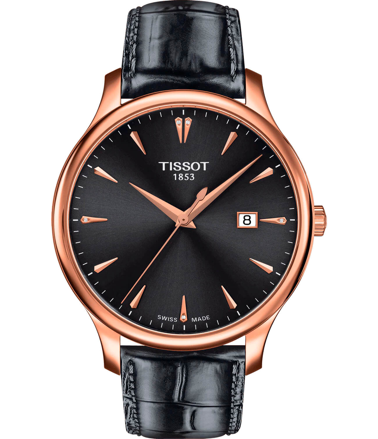 Tissot Tissot Tradition T063.610.36.086.00 Tradition T0636103608600 кварцевые женские часы черный циферблат, браслет кожаный — вид спереди