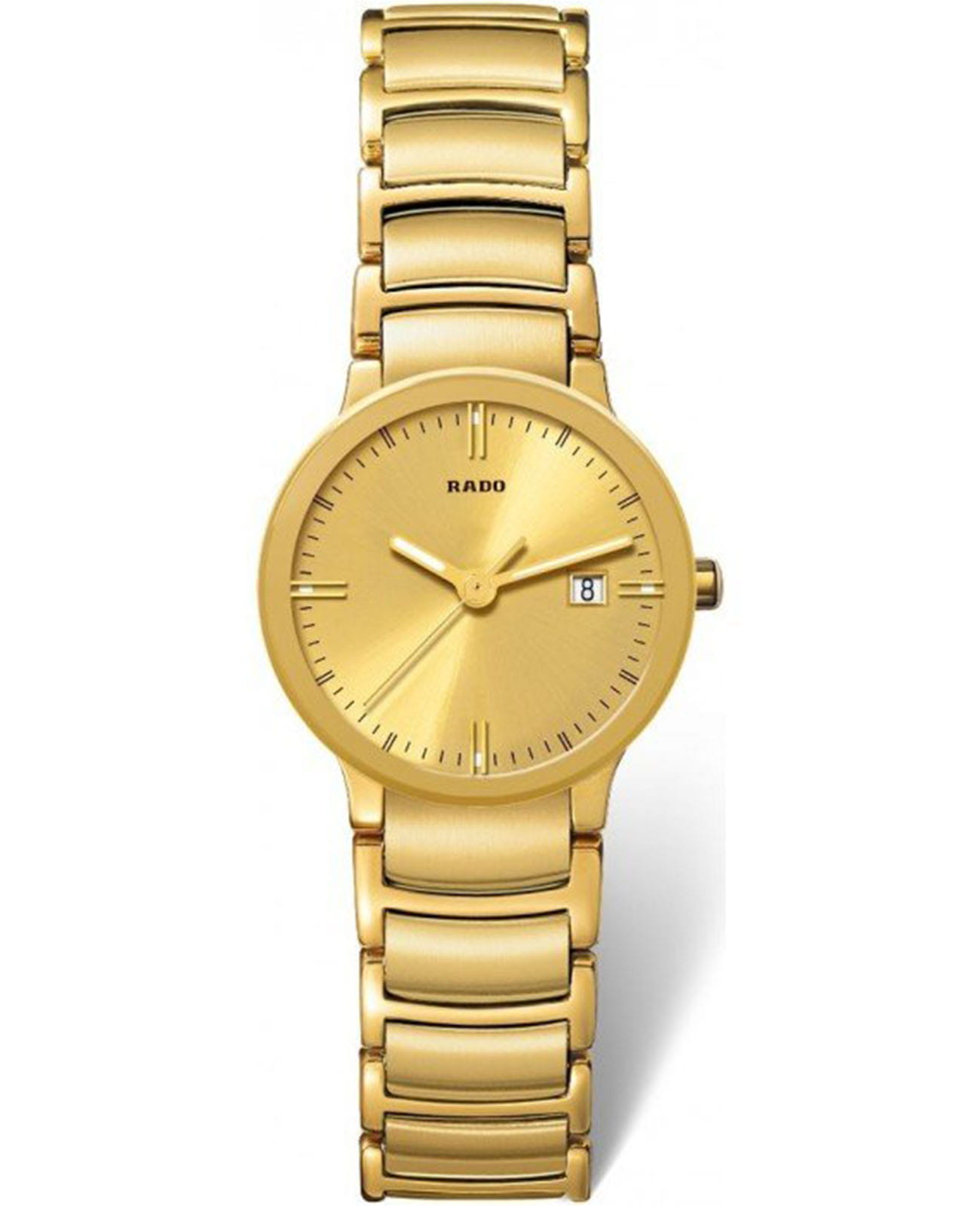 Rado Rado Centrix R30528253  R30528253 кварцевые женские часы золотой циферблат, браслет сталь c pvd покрытием — вид спереди