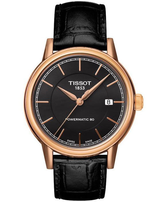 Tissot Tissot Carson Powermatic 80 T085.407.36.061.00 Carson T0854073606100 механические мужские часы белый циферблат, браслет кожаный — вид спереди