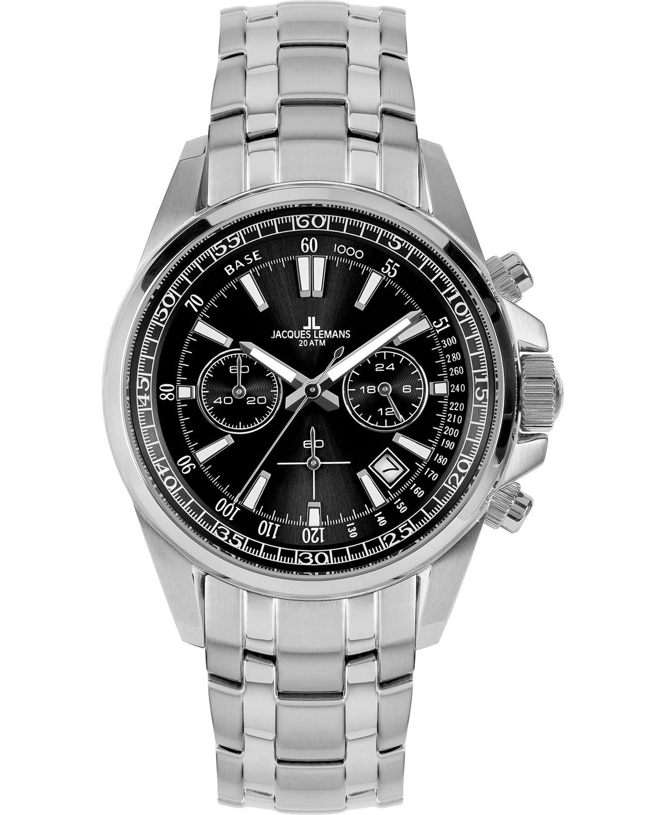 Jacques Lemans Jacques Lemans Sport 1-2117i  1-2117i кварцевые мужские часы черный циферблат, браслет нержавеющая сталь — вид спереди