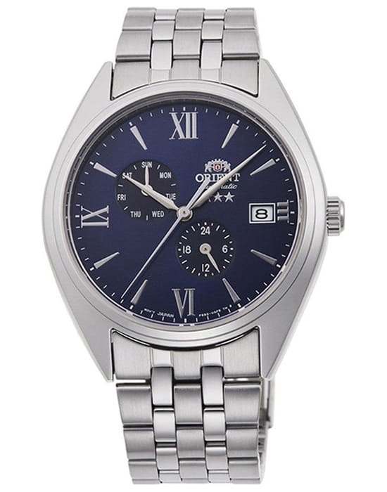 Orient Orient 3 Stars RA-AK0505L (RN-AK0505L)  RA-AK0505L механические мужские часы синий циферблат, браслет нержавеющая сталь — вид спереди