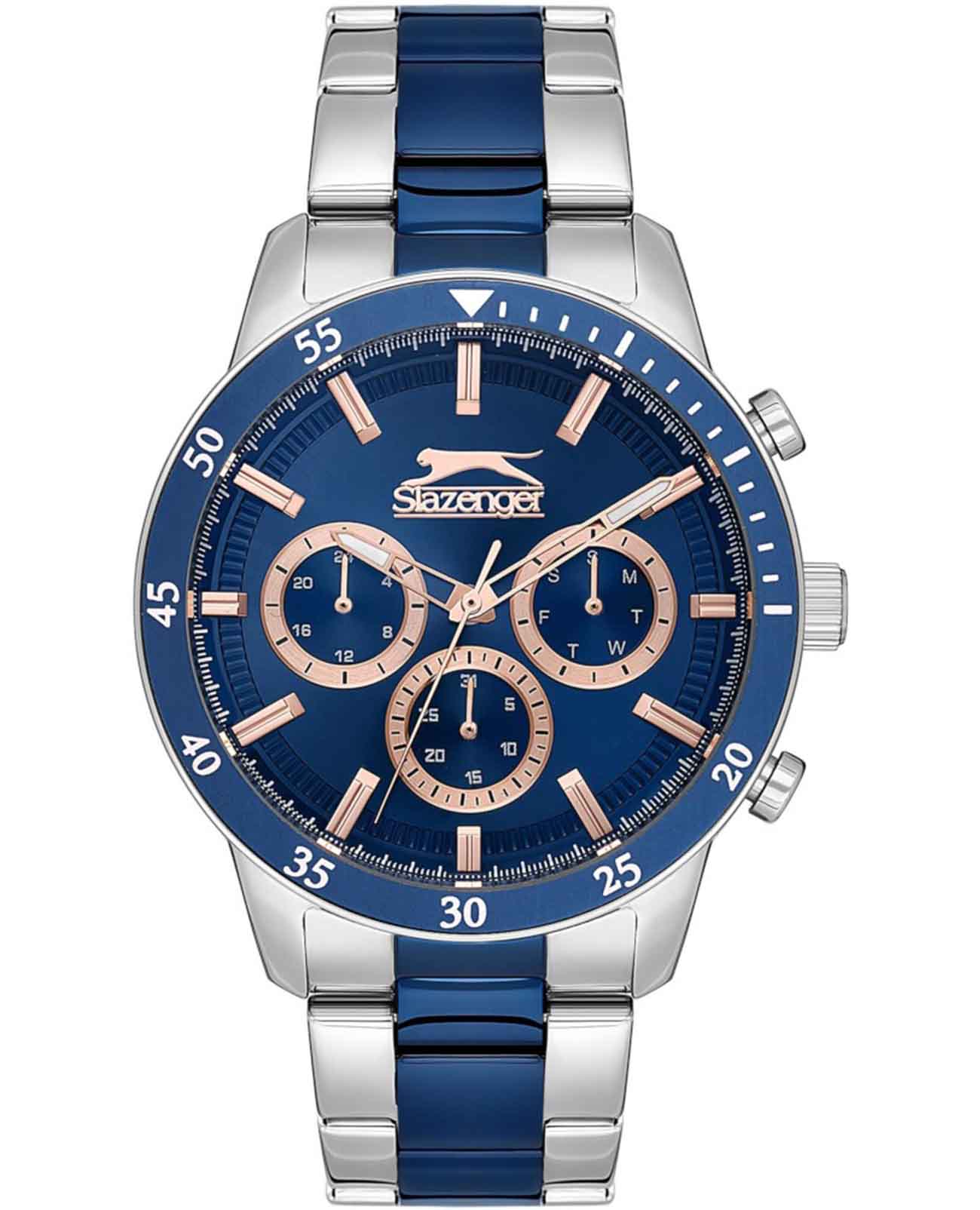Slazenger Slazenger SL.09.2260.2.06  SL.09.2260.2.06 кварцевые мужские часы синий циферблат, браслет суперметалл с ip покрытием — вид спереди