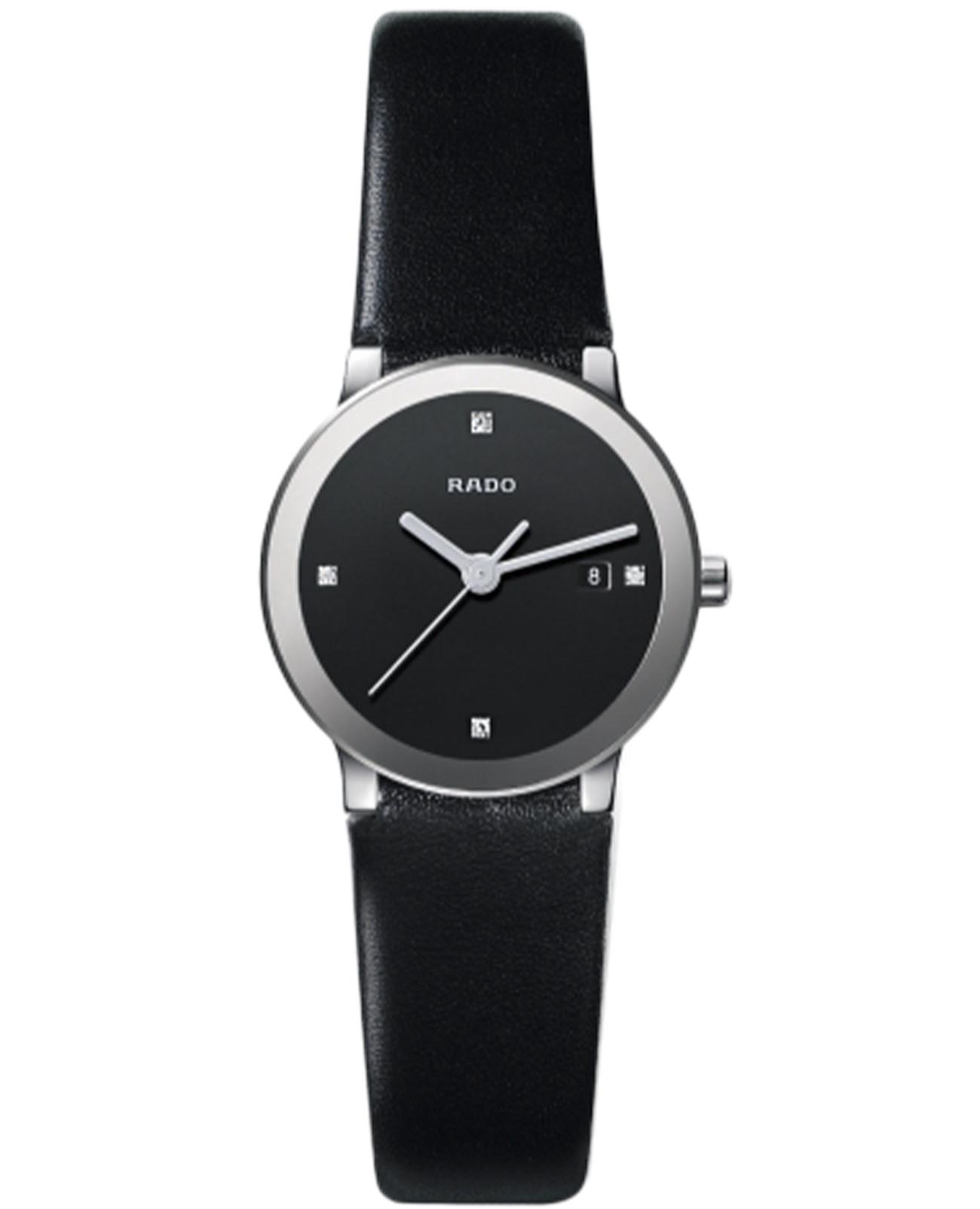 Rado Rado Centrix Diamonds R30928715  R30928715 кварцевые женские часы черный циферблат, браслет кожаный — вид спереди