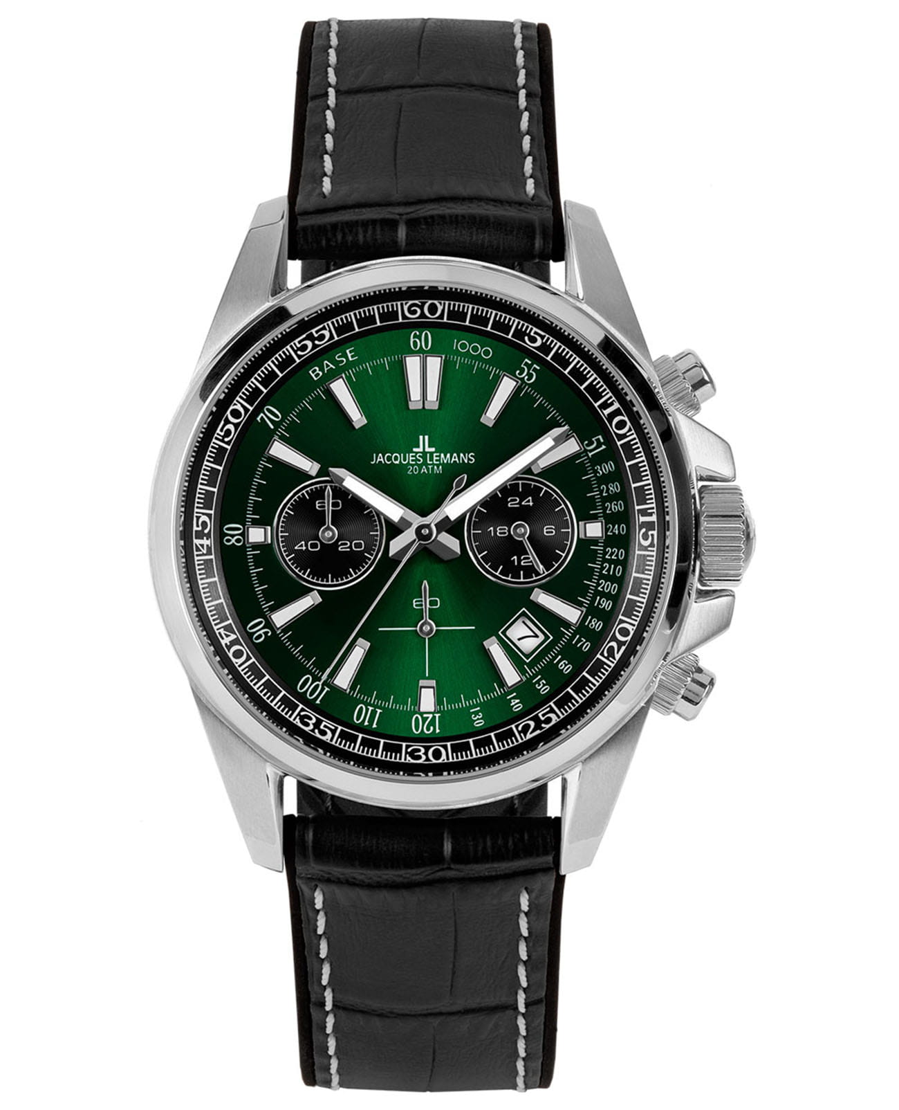 Jacques Lemans Jacques Lemans Liverpool 1-2117T  1-2117T кварцевые мужские часы зеленый циферблат, браслет кожа + силикон — вид спереди