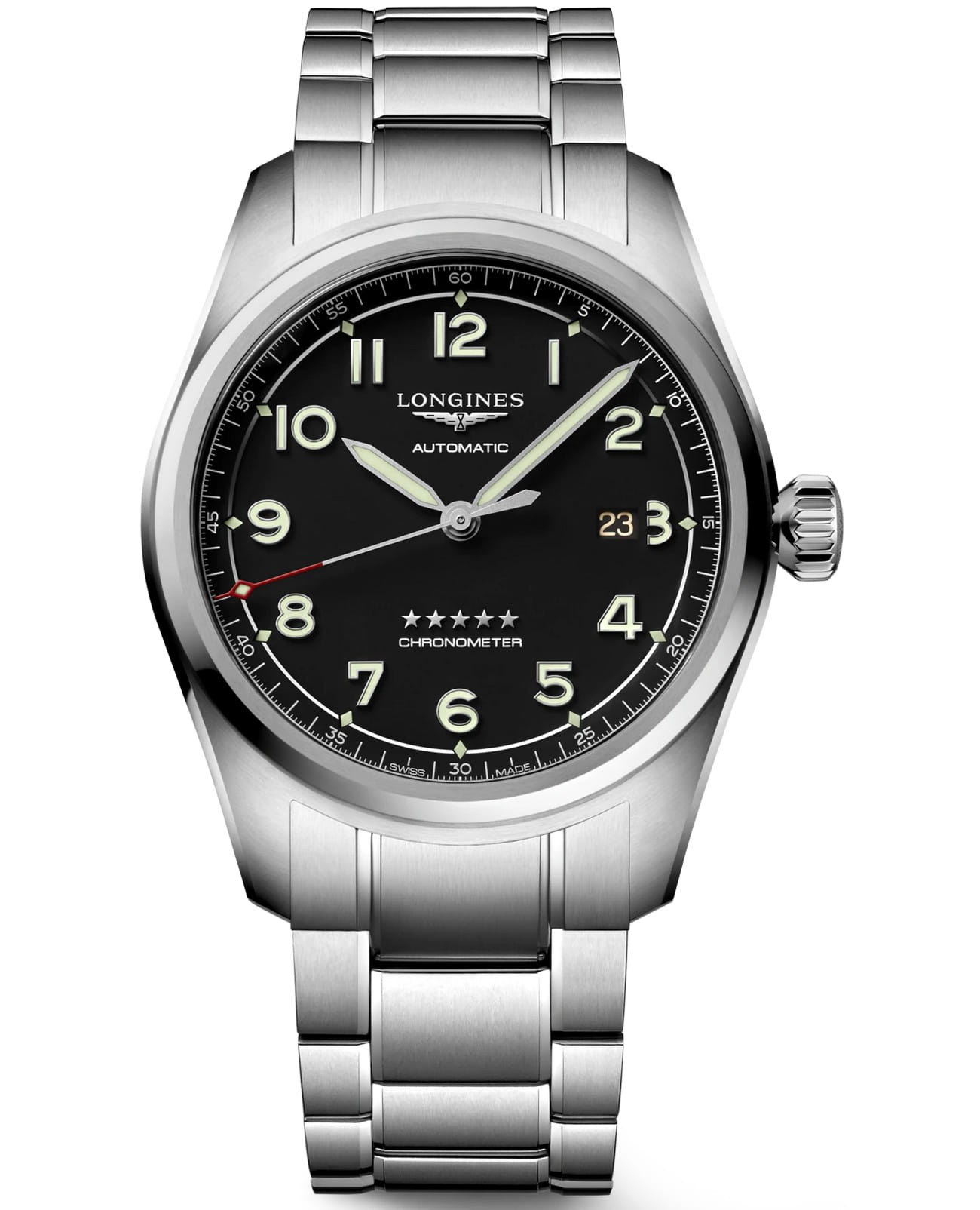 Longines Longines Spirit Prestige Edition L3.811.4.53.9  L38114539 механические мужские часы черный циферблат, браслет нержавеющая сталь — вид спереди