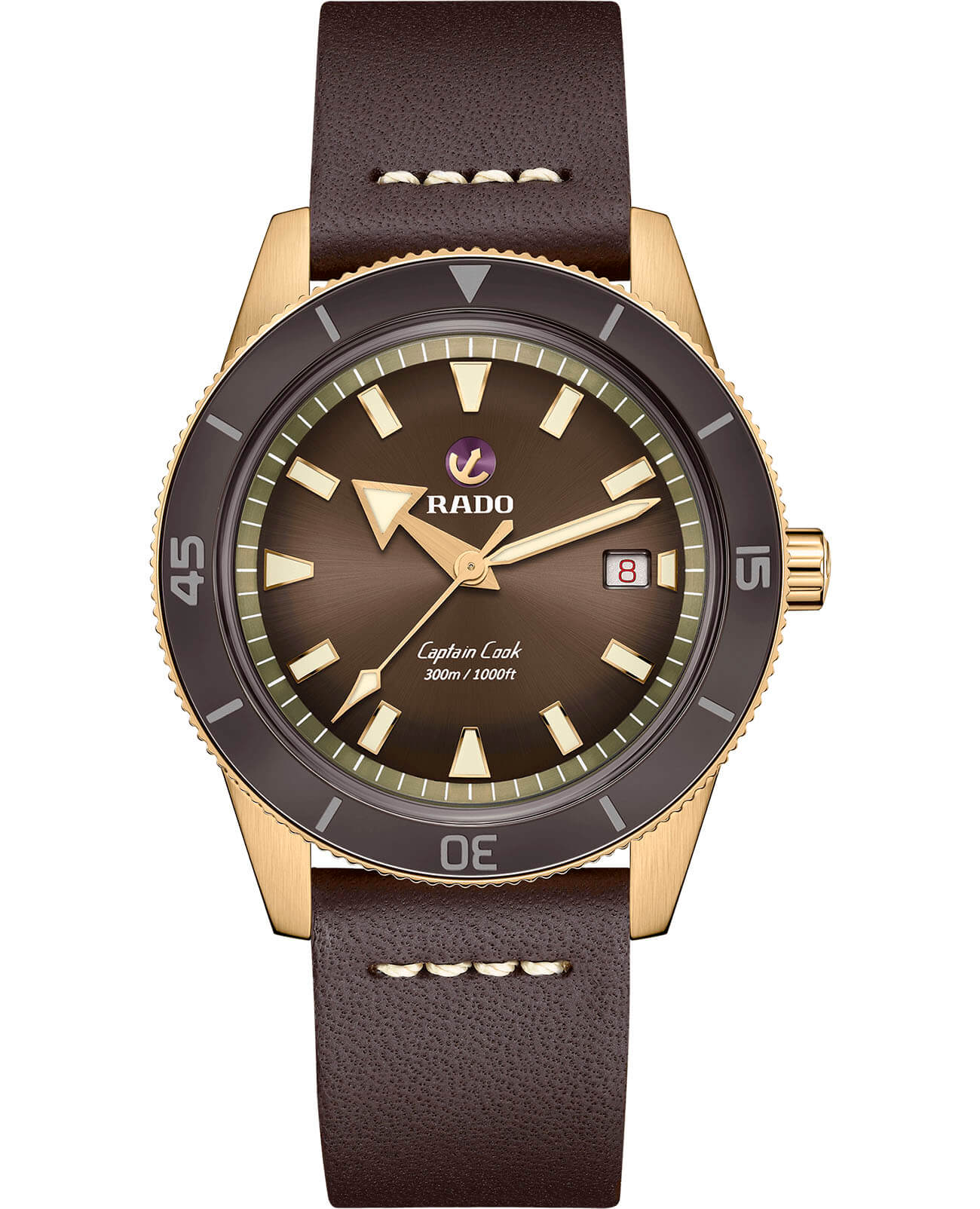 Rado Rado Captain Cook Automatic Bronze R32504306 Automatic R32504306 механические мужские часы коричневый циферблат, браслет кожаный — вид спереди