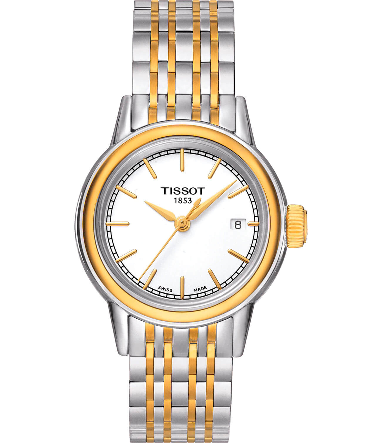 Tissot Tissot Carson Lady T085.210.22.011.00 Carson T0852102201100 кварцевые женские часы белый циферблат, браслет сталь c pvd покрытием — вид спереди