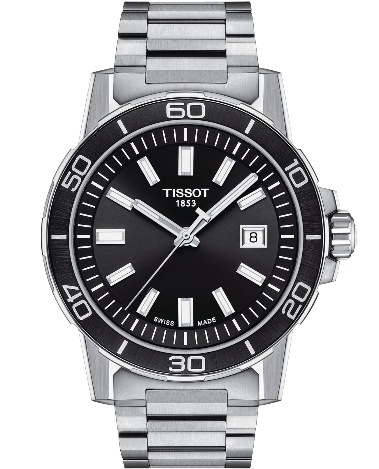 Tissot Tissot Supersport Gent T125.610.11.051.00 SuperSport Chrono T1256101105100 кварцевые мужские часы черный циферблат, браслет нержавеющая сталь — вид спереди