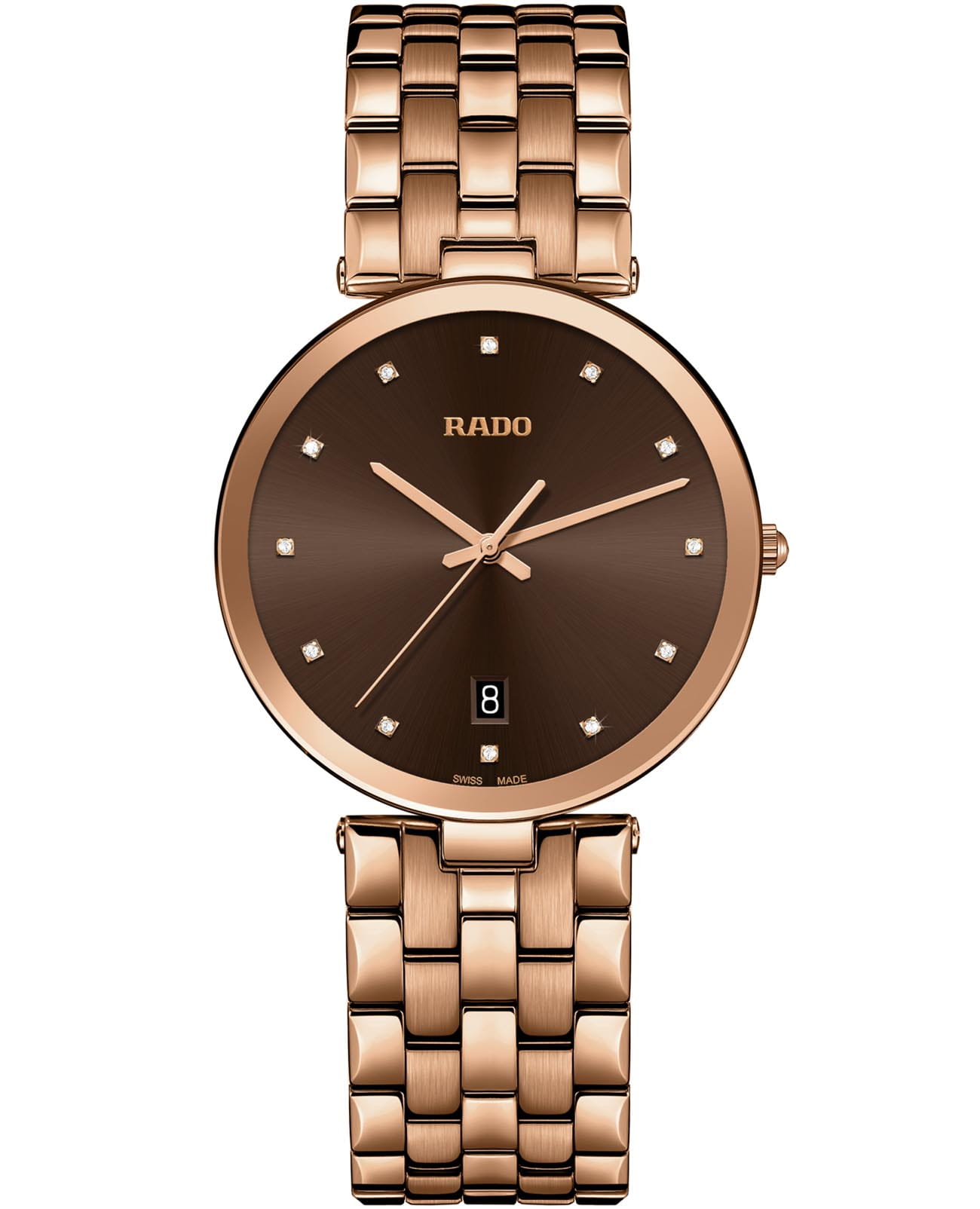 Rado Rado Florence R48889743  R48889743 кварцевые женские часы коричневый циферблат, браслет нержавеющая сталь с pvd-покрытием — вид спереди
