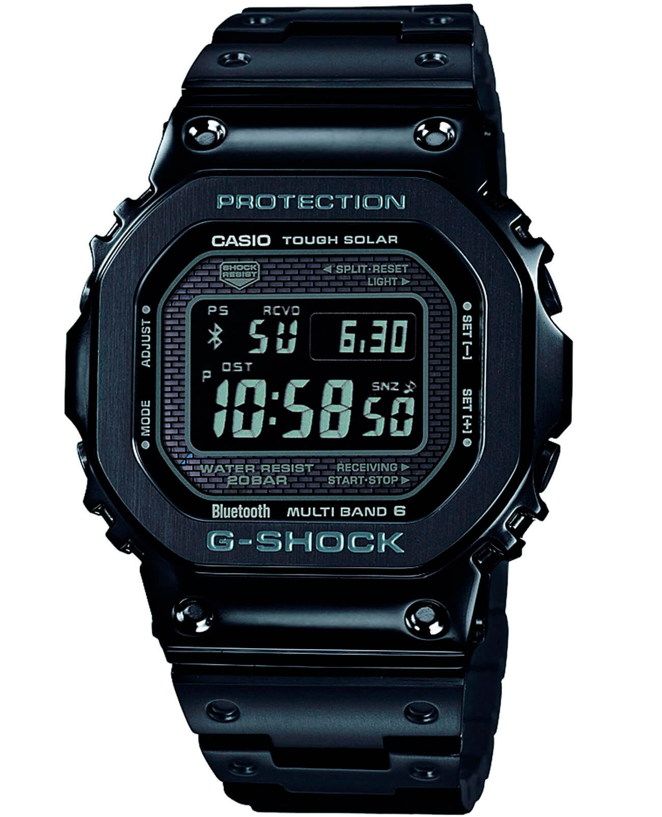 Casio Casio G-Shock GMW-B5000GD-1 лимитированной серии GMW-B5000GD-1ER электронные мужские часы черный циферблат, браслет сталь с ip покрытием — вид спереди