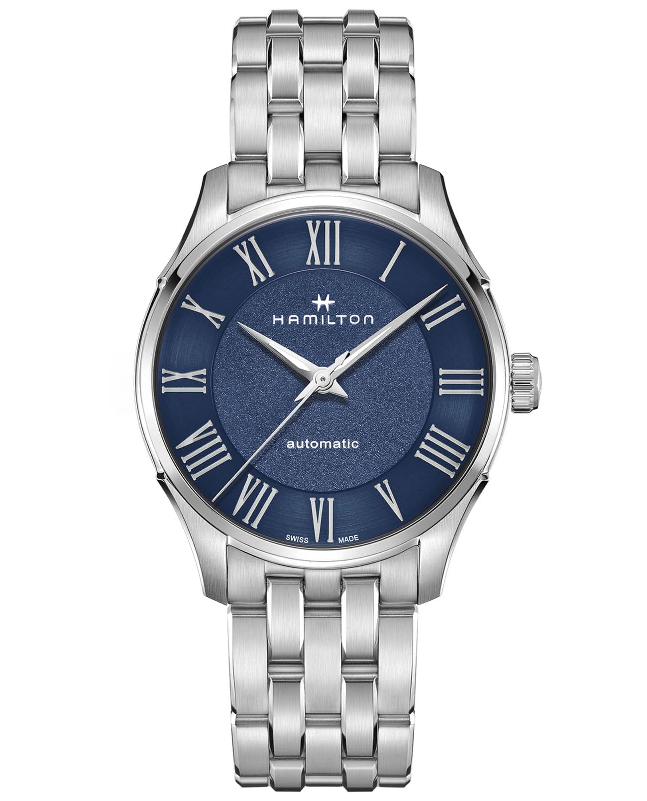 Hamilton Hamilton Jazzmaster Auto H42535140  H42535140 механические мужские часы синий циферблат, браслет нержавеющая сталь — вид спереди