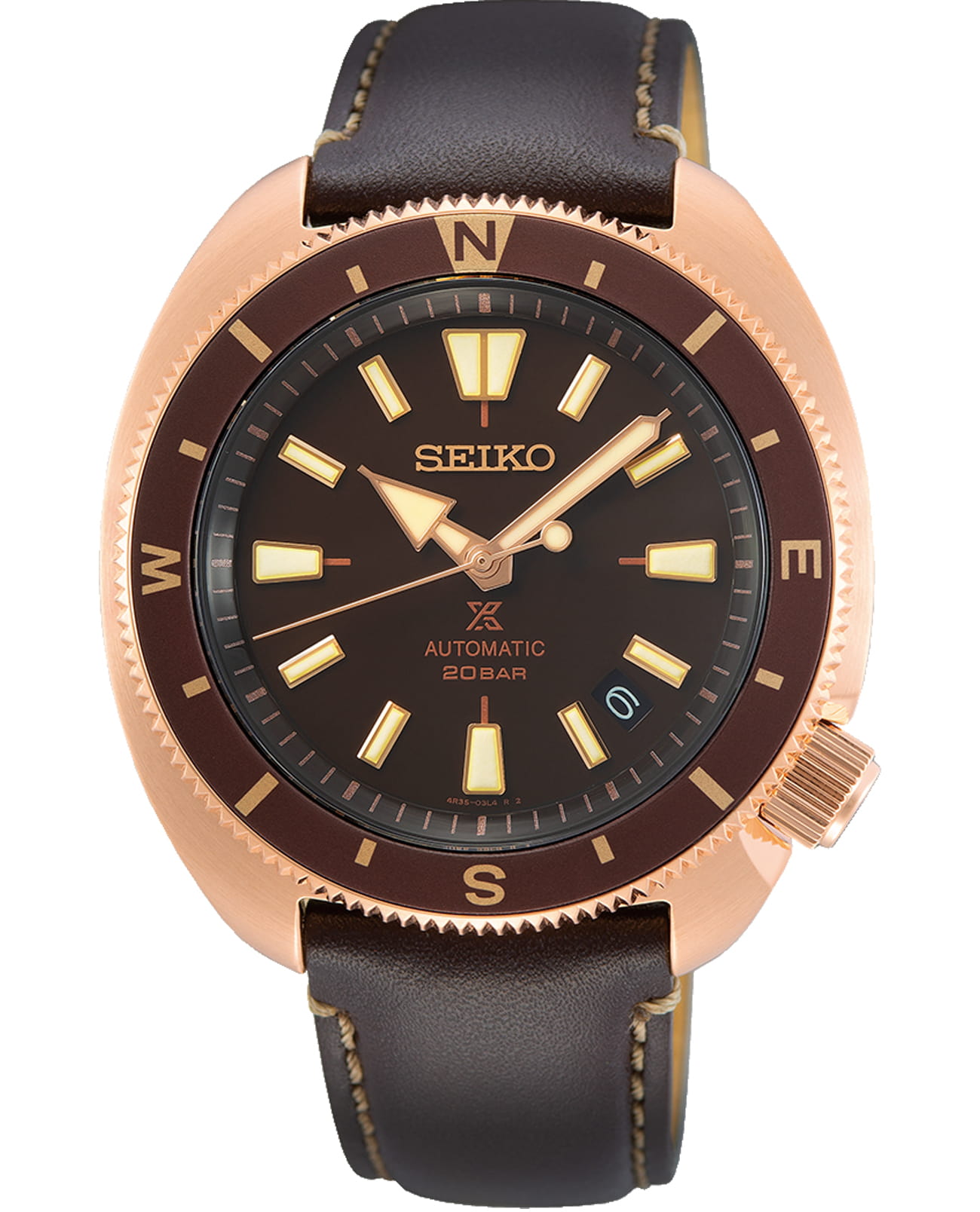 Seiko Seiko Prospex SRPG18K1  SRPG18K1 механические мужские часы коричневый циферблат, браслет кожаный — вид спереди