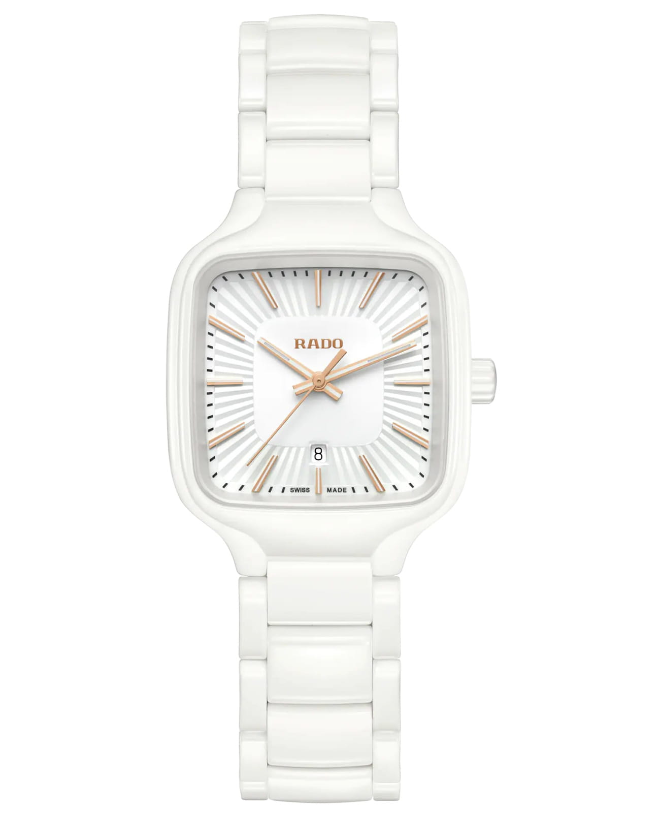 Rado Rado True Square R27072012  R27072012 кварцевые женские часы белый циферблат, браслет высокотехнологичная керамика + титан — вид спереди