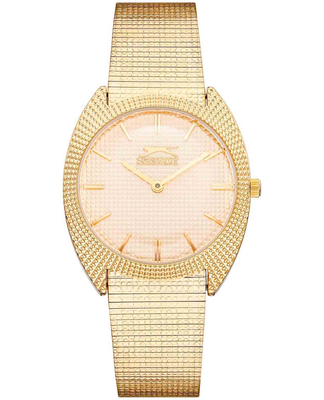 Slazenger Slazenger SL.09.2261.3.03  SL.09.2261.3.03 кварцевые женские часы золотой циферблат, браслет суперметалл с ip покрытием — вид спереди
