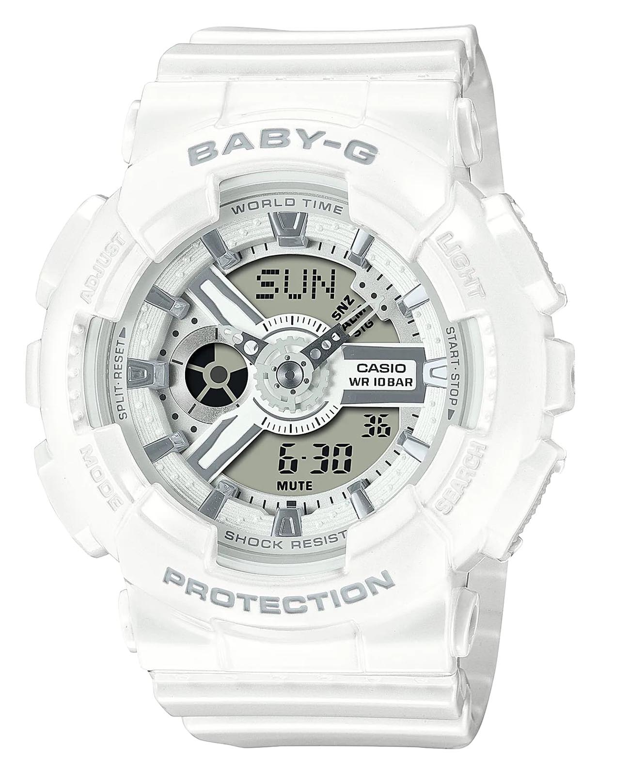 Casio Casio Baby-G BA-110X-7A3  BA-110X-7A3 кварцевые женские часы белый циферблат, браслет полимер — вид спереди