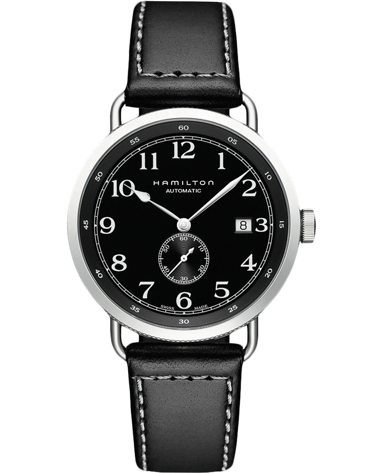 Hamilton Hamilton Khaki Navy Pioneer Small Second Auto H78415733  H78415733 механические мужские часы черный циферблат, браслет кожаный — вид спереди